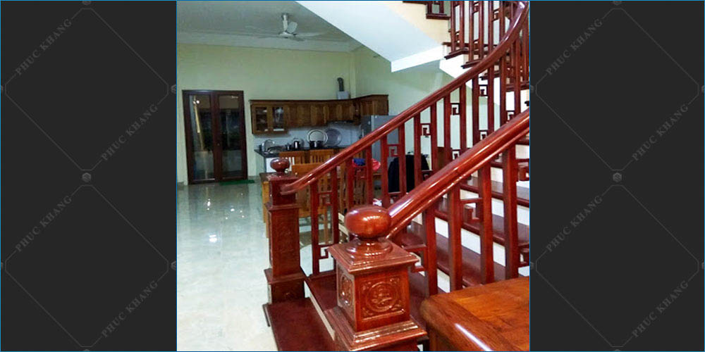 thang gỗ gõ đỏ tay vịn gỗ