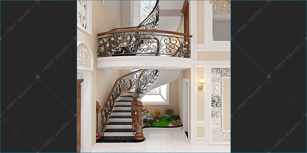 thang gỗ tân cổ điển sắt nghệ thuật