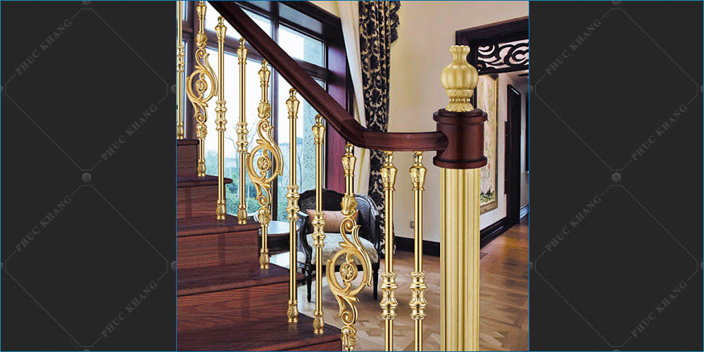 cầu thang bằng inox mạ vàng