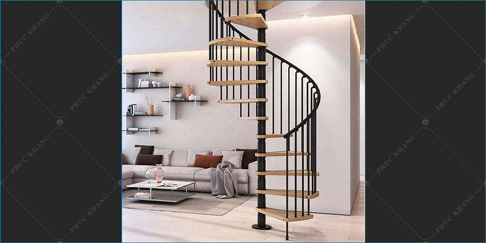 cầu thang sắt xoắn ốc gỗ