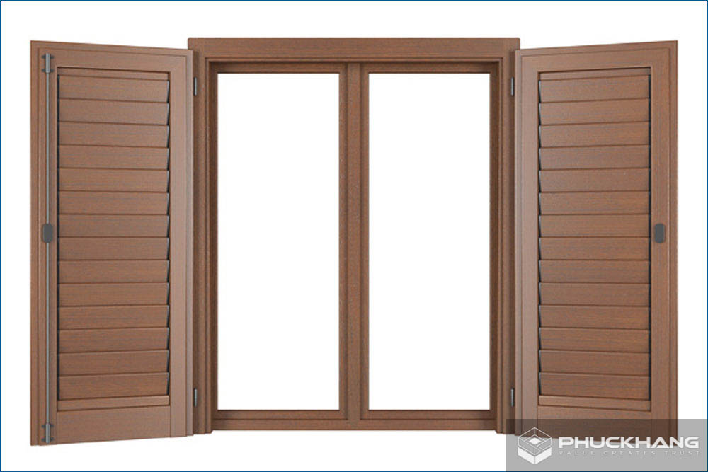 mẫu cửa sổ gỗ đẹp 2 cánh lá sách