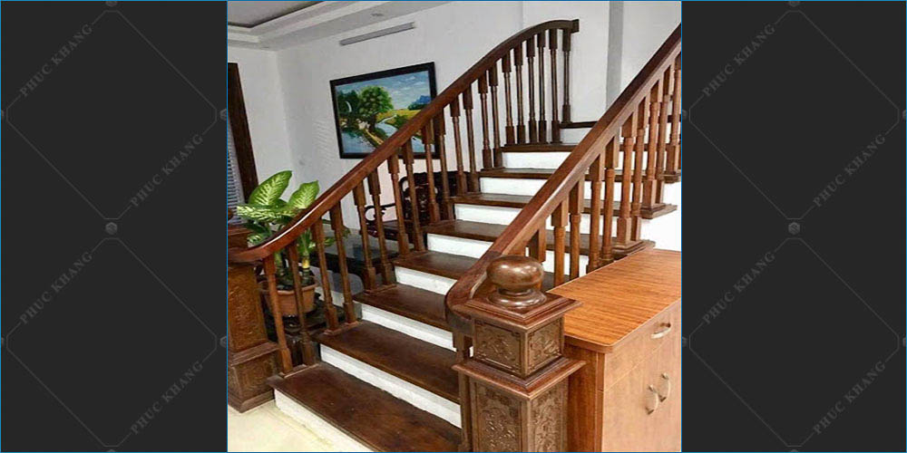 tay vịn gỗ cầu thang kính gỗ lim