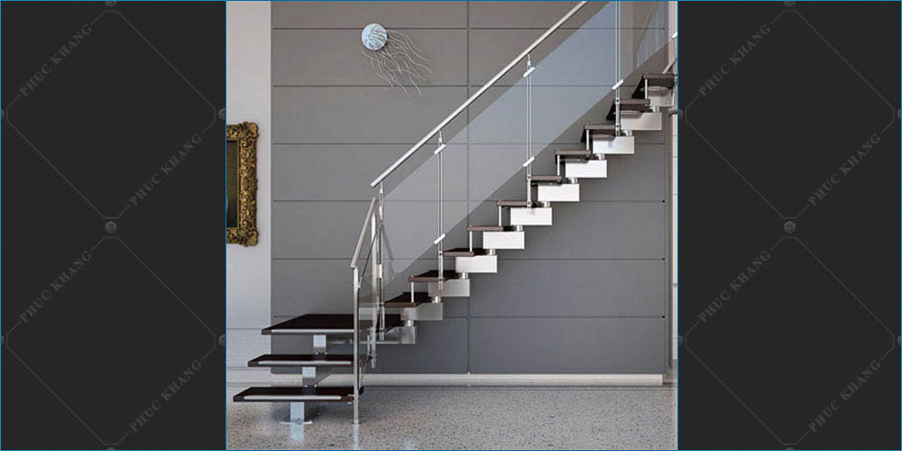 tay vịn inox cầu thang kính