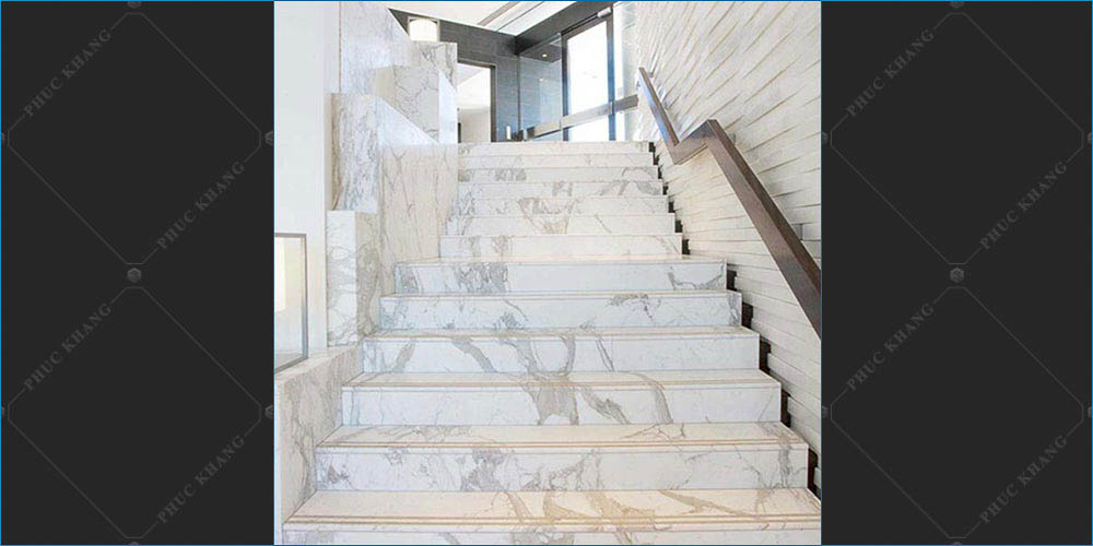 đá marble ốp cầu thang màu trắng