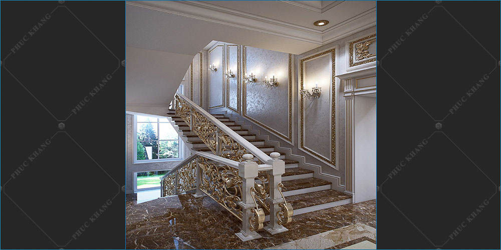 đá granite màu vàng ốp cầu thang