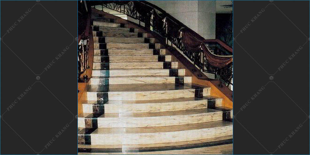 đá granite màu vàng ốp cầu thang