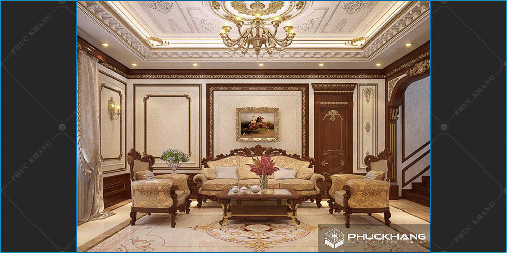 trần thạch cao phòng khách cổ điển đẹp