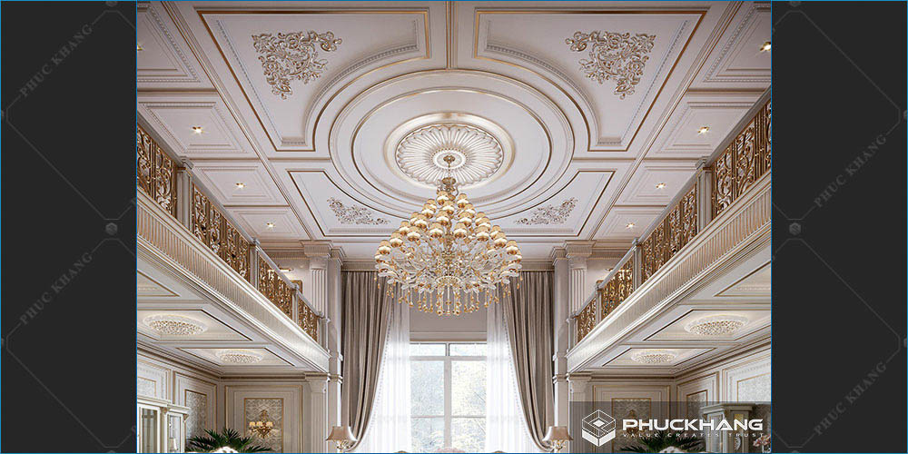 trần thạch cao phòng khách cổ điển đẹp