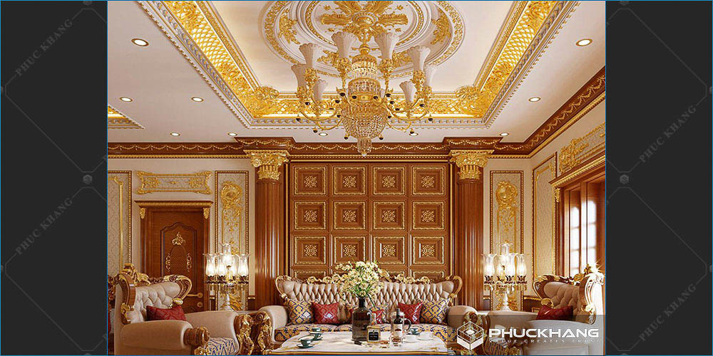 trần thạch cao phòng khách cổ điển đẹp