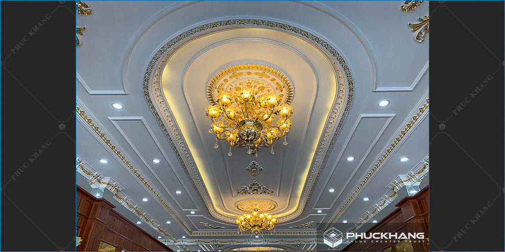 trần thạch cao phòng khách cổ điển đẹp