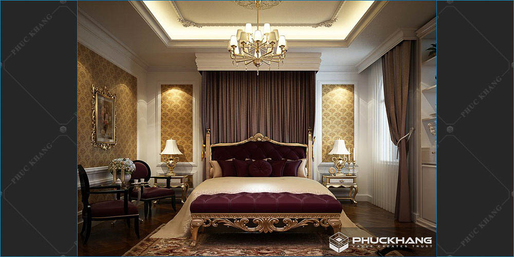 trần thạch cao cổ điển phòng ngủ đẹp