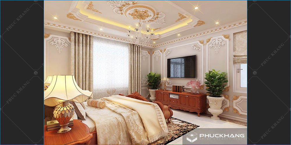 trần thạch cao phòng ngủ cổ điển đẹp