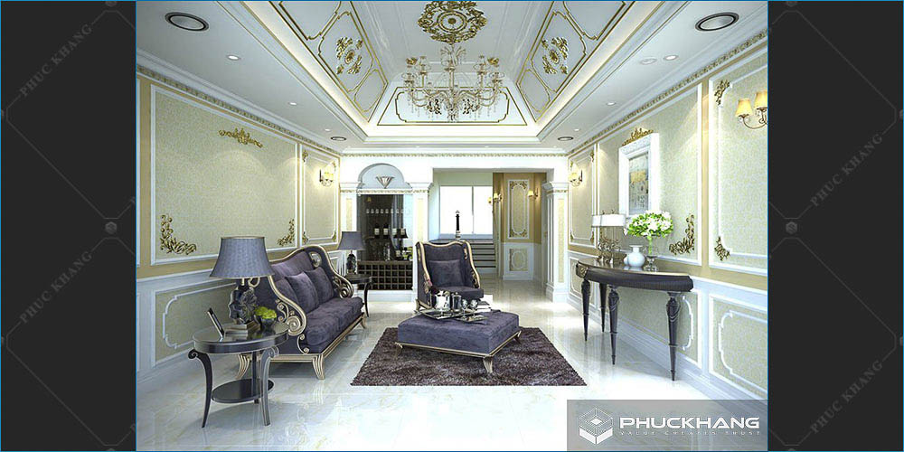 trần thạch cao cổ điển cho phòng khách đẹp