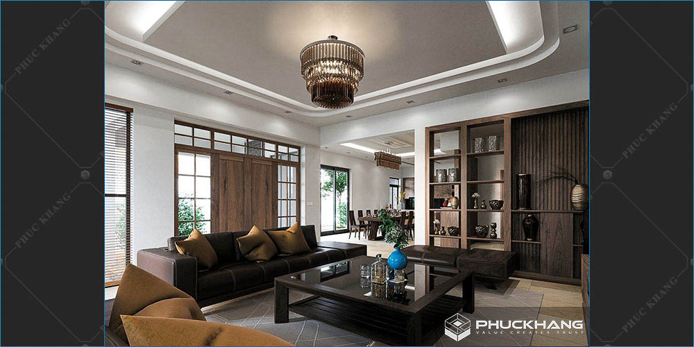 trần thạch cao giật cấp cho phòng khách đẹp