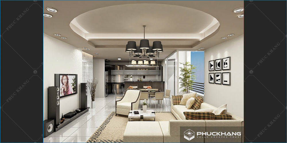 trần thạch cao giật cấp cho phòng khách đẹp