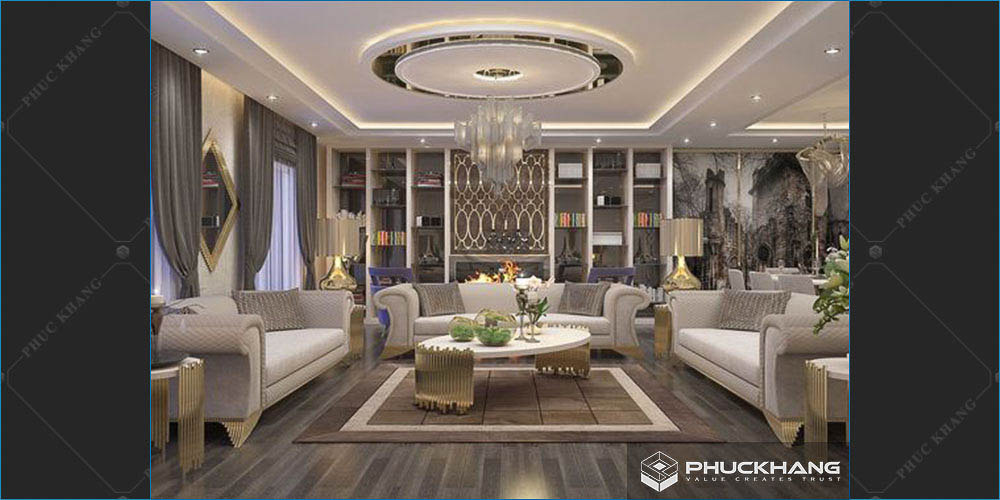 trần thạch cao giật cấp cho phòng khách đẹp