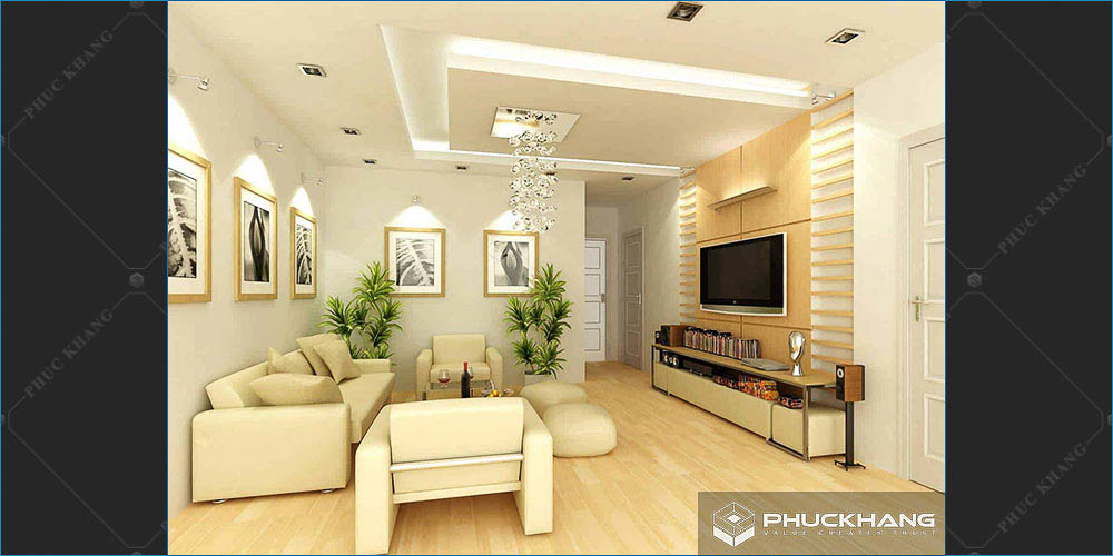 trần thạch cao giật cấp cho phòng khách đẹp
