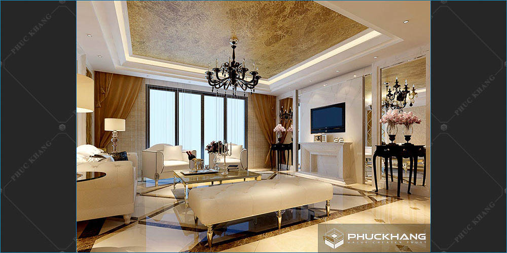 trần thạch cao giật cấp cho phòng khách đẹp