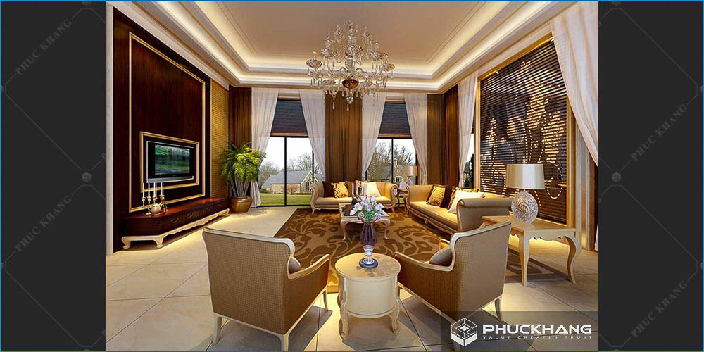 trần thạch cao giật cấp cho phòng khách đẹp