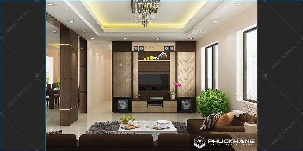 trần thạch cao giật cấp cho phòng khách đẹp