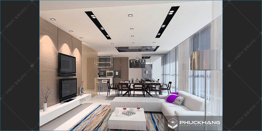 trần thạch cao phẳng phòng khách