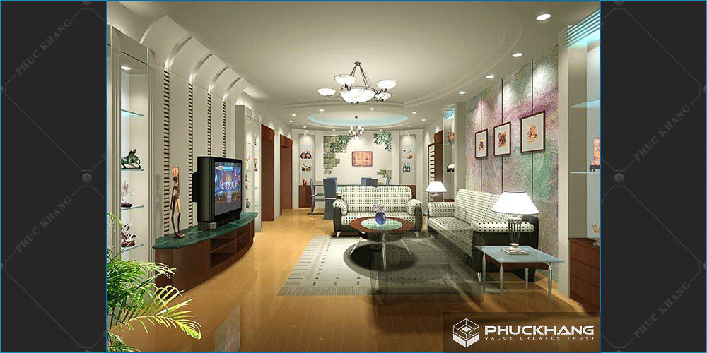 trần thạch cao phẳng phòng khách