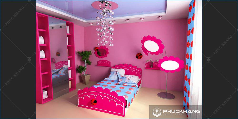 trần thạch cao phòng ngủ bé gái