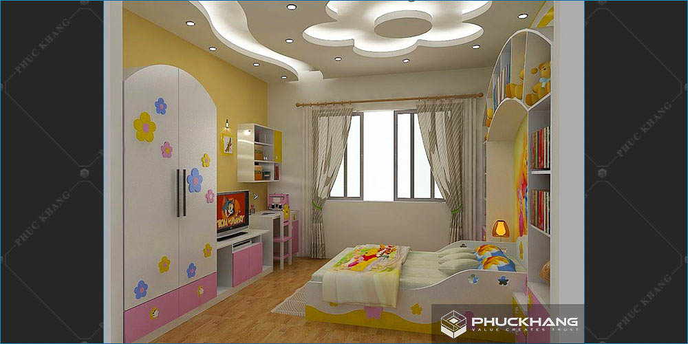 trần thạch cao phòng bé gái