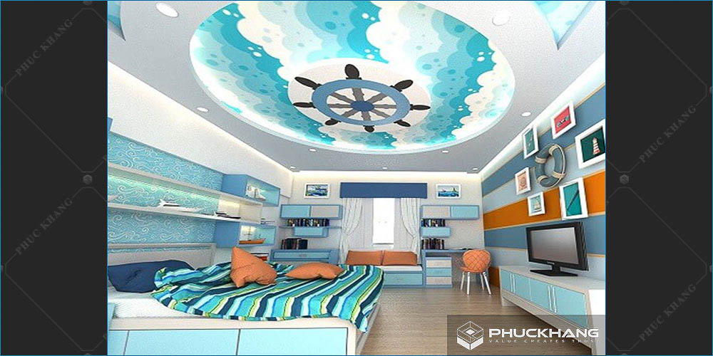 trần thạch cao phòng ngủ bé trai
