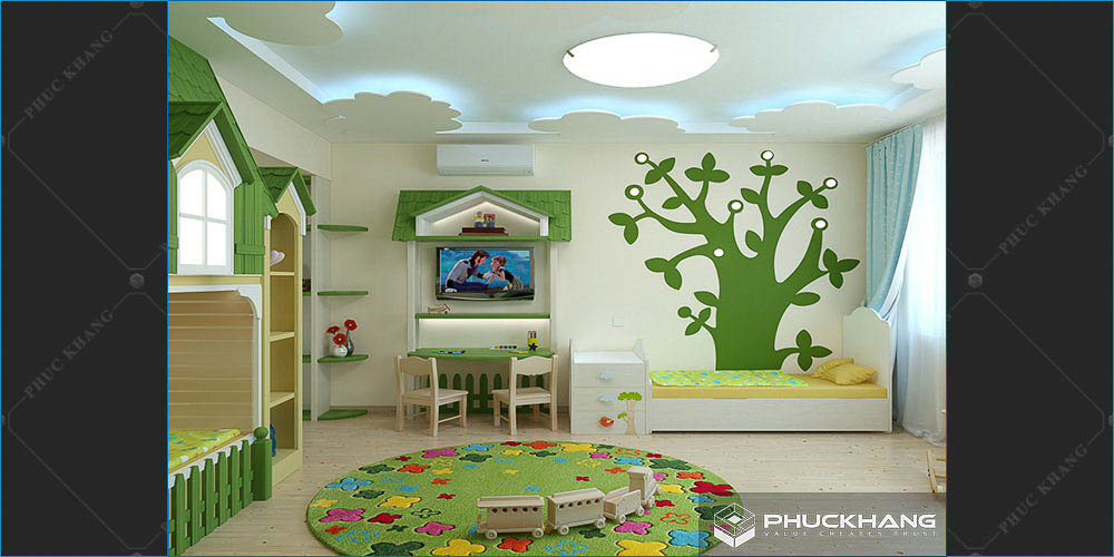 trần thạch cao phòng bé trai
