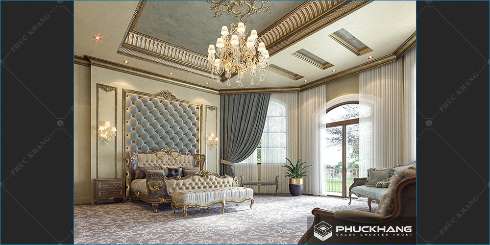 trần thạch cao cổ điển phòng ngủ