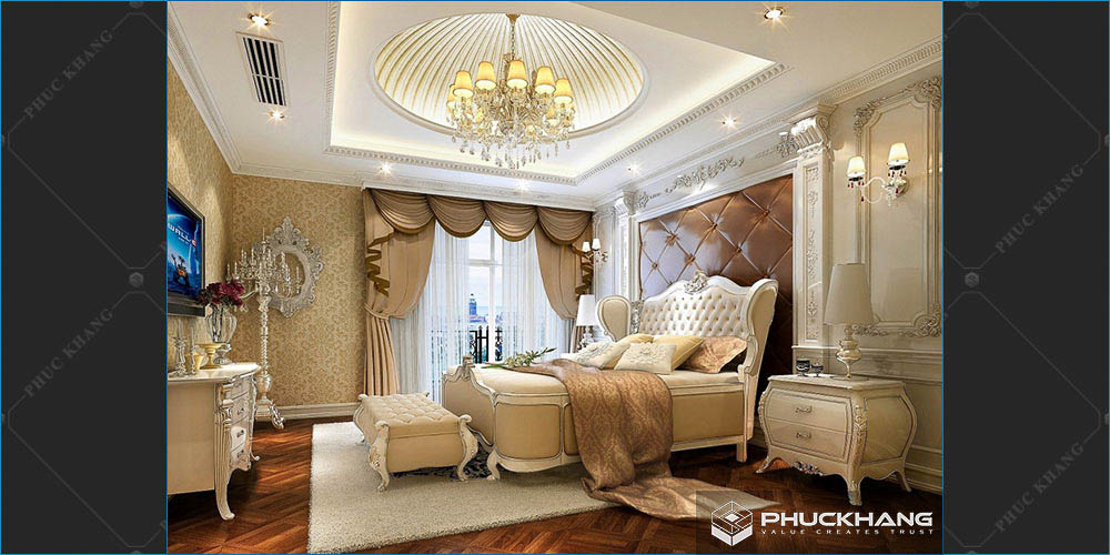 trần thạch cao cổ điển phòng ngủ