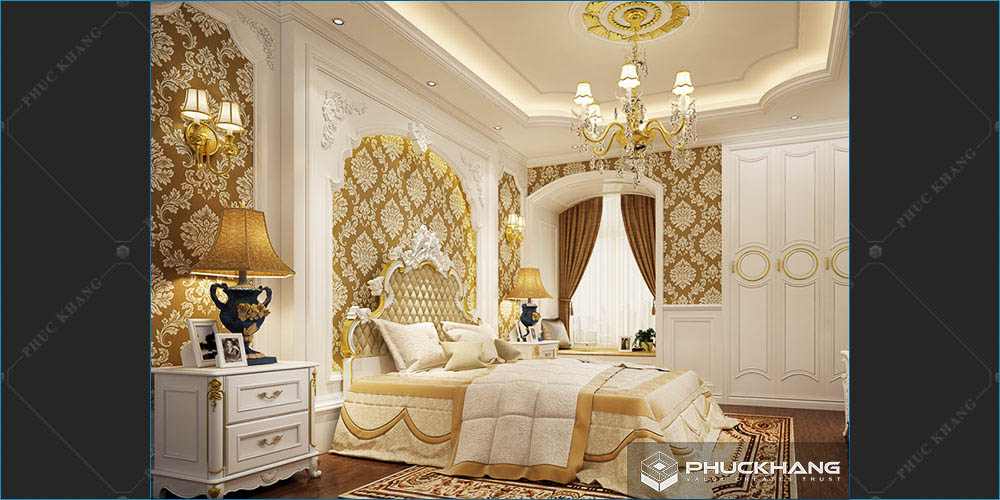 trần thạch cao cổ điển phòng ngủ