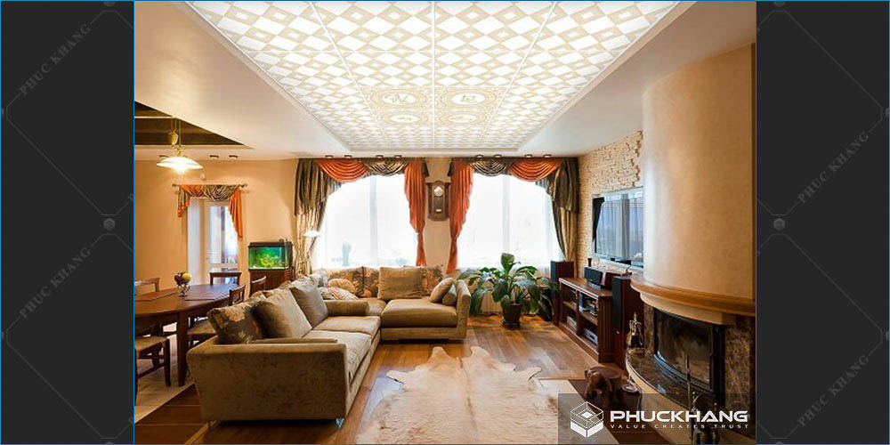 trần thạch cao thả hoa văn