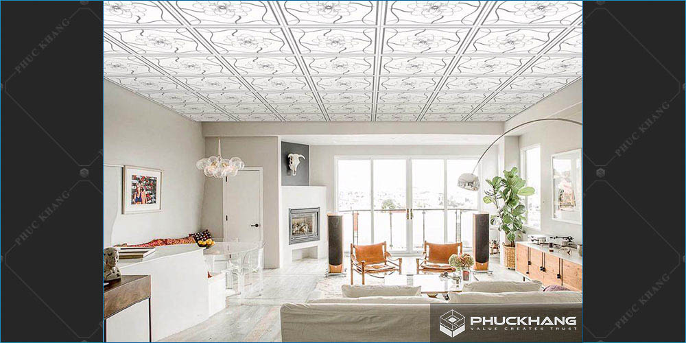trần thạch cao tấm thả hoa văn
