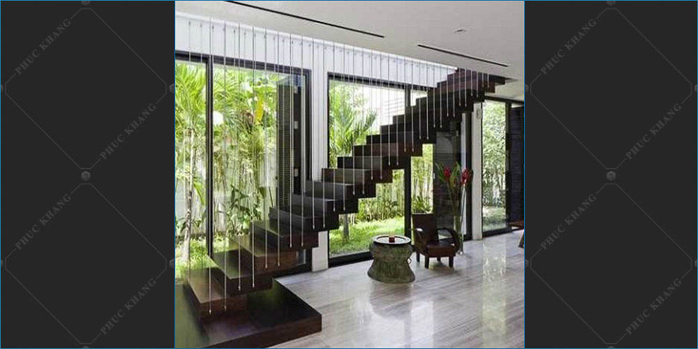 vách ngăn bằng dây cáp cầu thang