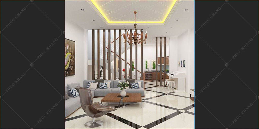 vách ngăn gỗ che cầu thang