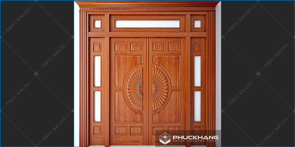Mẫu cửa chính 4 cánh bằng gỗ lớn