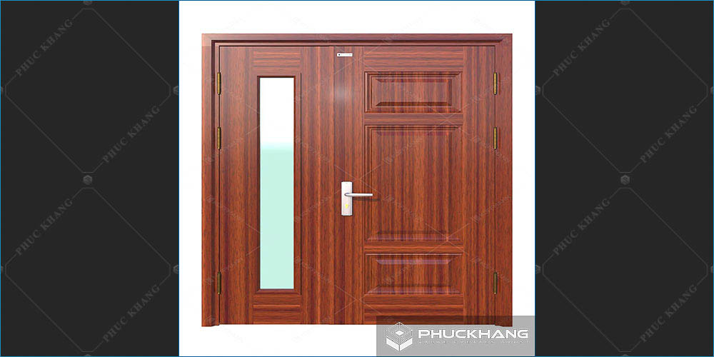 mẫu cửa thép 2 cánh vân gỗ không đều  