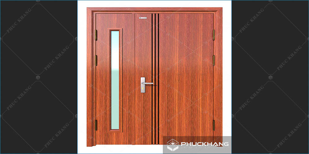 mẫu cửa thép 2 cánh vân gỗ không đều  