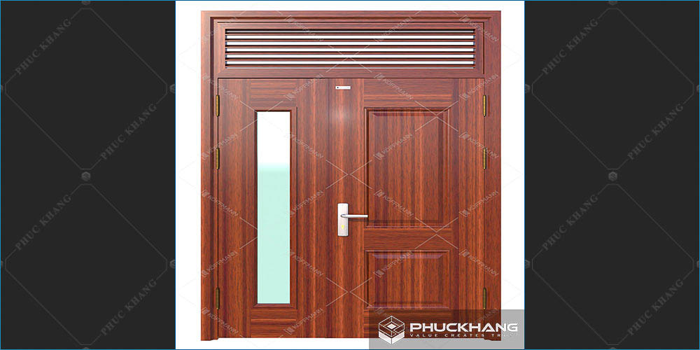 mẫu cửa thép 2 cánh vân gỗ không đều  