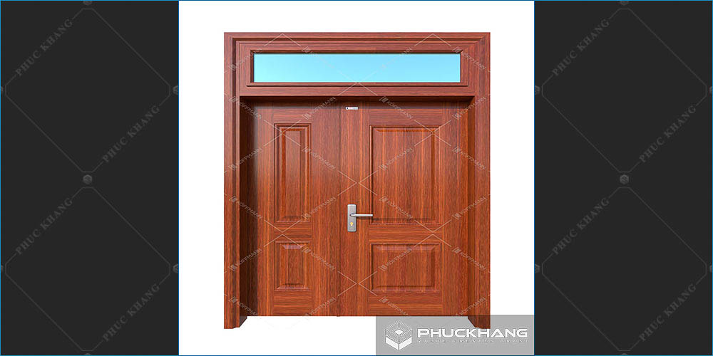 mẫu cửa thép 2 cánh vân gỗ không đều  