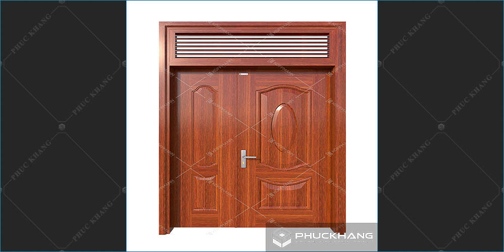 mẫu cửa thép 2 cánh vân gỗ không đều  