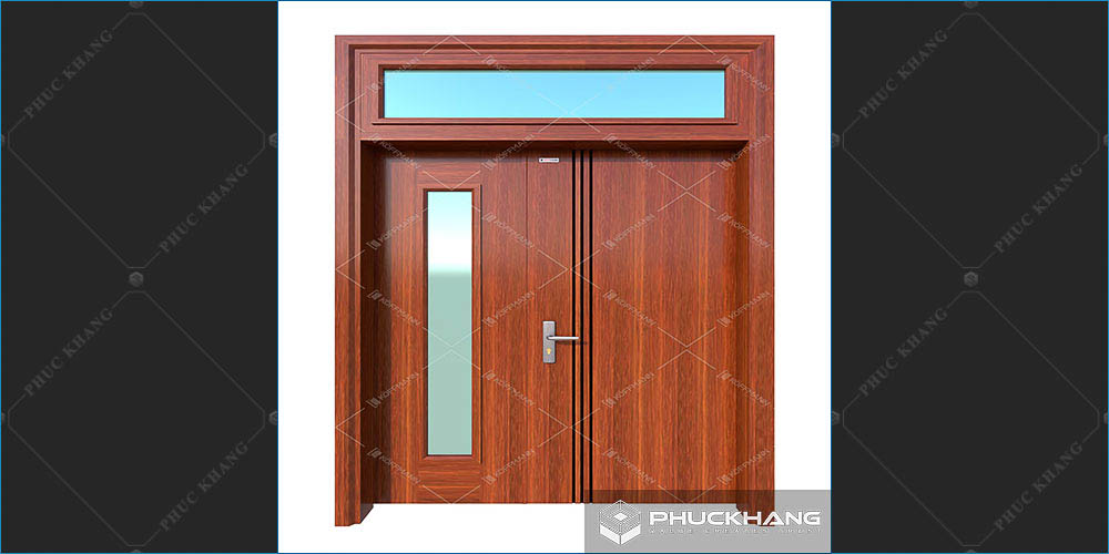 mẫu cửa thép 2 cánh vân gỗ không đều  