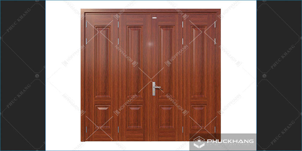 mẫu cửa thép vân gỗ 4 cánh