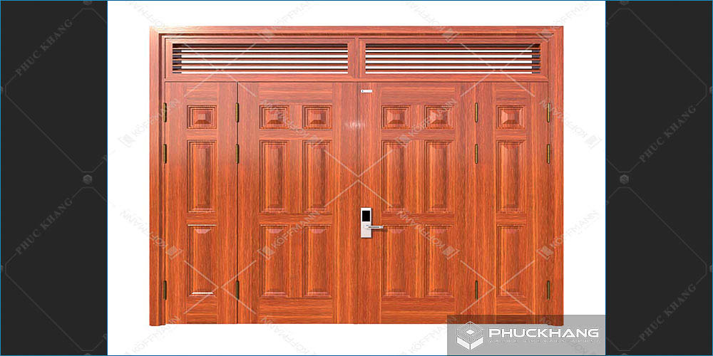 mẫu cửa thép 4 cánh vân gỗ
