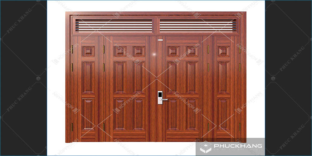 mẫu cửa thép 4 cánh vân gỗ
