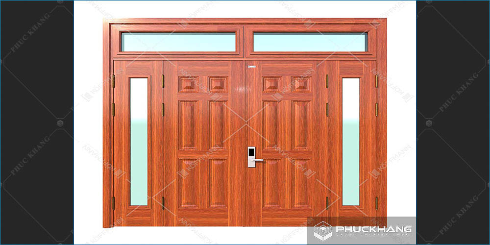mẫu cửa thép 4 cánh vân gỗ