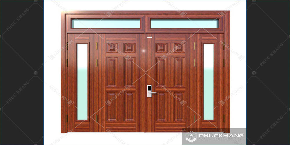 mẫu cửa thép 4 cánh vân gỗ