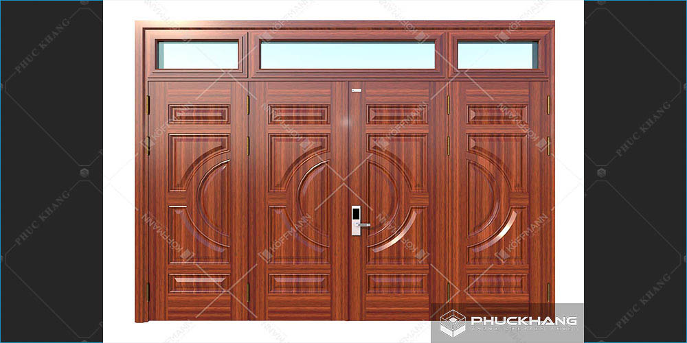 mẫu cửa thép 4 cánh vân gỗ